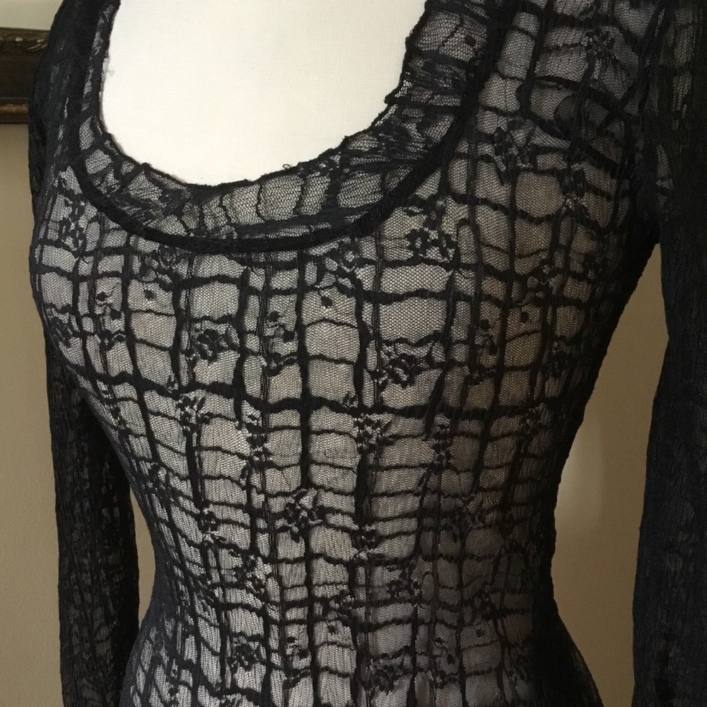 NEW Free People Black Lace Sheer Sabina High Slit Midi Dress - Picture 5 of 12